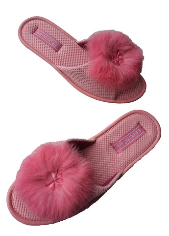 Розовые женские тапочки Белста на низком каблуке с помпонами, с лентами - фото