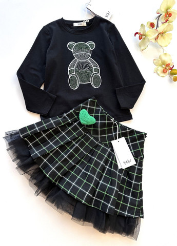 Черный демисезонный комплект для девочки юбка+реглан yb20451/20462 юбочный Y-Clu