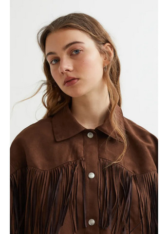Коричневая демисезонная женская куртка в стиле бохо н&м (56243) xxs коричневая H&M