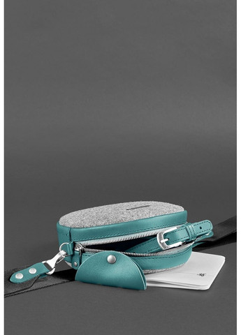Женская фетровая круглая сумка Таблетка с кожаными бирюзовыми вставками BN-BAG-23-FELT-TIFFANY BlankNote (278050547)