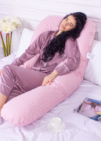 Подушка для вагітних та відпочинку №8026 Satin Stripe Pink U-подібна 140х75х20 (2200006178644) Mirson (258822560)