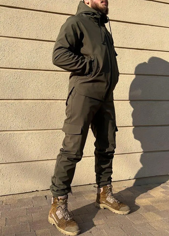 Тактичний водовідштовхувальний костюм із матеріалу Softshell (куртка + штани) Хакі JILL ANTONY (261326490)