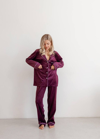 Бордовая женская пижама велюр jeny на пуговицах цвета марсал р.l 441698 New Trend