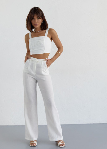 Женский хлопковый костюм с брюками и топом - молочный Lurex (262810647)