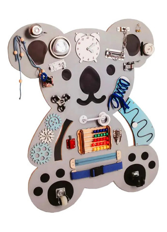 Деревянный бизикубик бизиборд развивающая игрушка в виде животного для малышей 75х62х15 см (474327-Prob) Серая коала Unbranded (258139930)