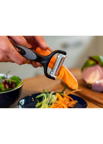 Овочечистка економка та шатківниця Max3 Turbo для нарізки соломкою та слайсами овочів фруктів із силіконовою ручкою Kitchen Master (269791549)