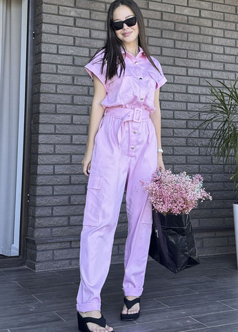 Комбінезон жіночий рожевого кольору Let's Shop комбінезон-брюки однотонний рожевий кежуал трикотаж