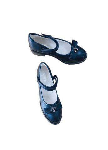 Синие туфли для девочки в синем цвете кожаная стелька на низком каблуке Модняшки