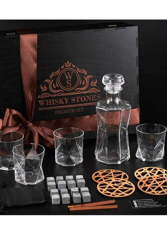 Набор камни для виски 16шт + 4 стакана хрусталь Bohemia Cassiopea 330 мл + графин 800 мл Whiskey Stones (277817884)