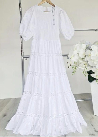Белое белое многоярусное хлопковое платье макси с вышивкой и кружевными вставками design Asos