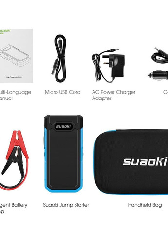 Портативний пуско-зарядний пристрій Suaoki U10 для автомобіля Стартер Jump Starter два порти USB 800A 20000 мАч Led (257196486)