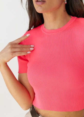 Рожева літня коротка футболка в рубчик - рожевий Lurex
