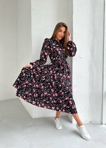 Чорна кежуал жіноча сукня штапель No Brand з квітковим принтом