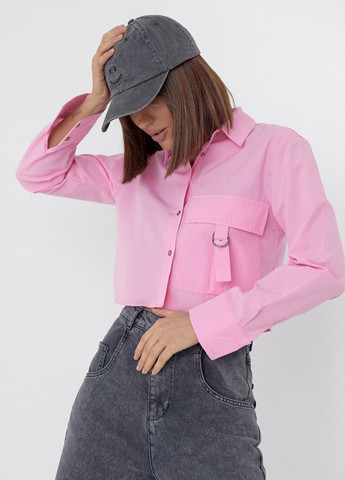 Укорочена жіноча сорочка з накладною кишенею - рожевий Lurex (277358361)