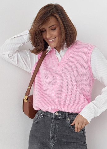 Розовый демисезонный рубашка с жилеткой No Brand