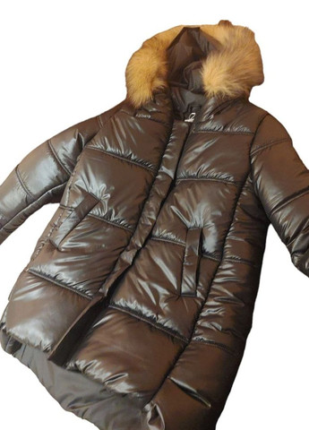 Чорна зимня тепла жіноча куртка оздоблена натуральним хутром No Brand