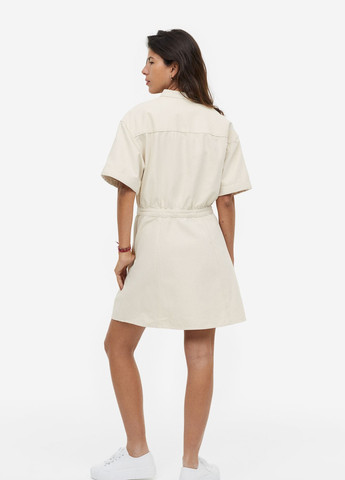 Бежевое повседневный платье из холста с кокеткой на талии H&M однотонное