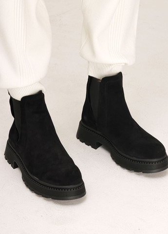 Зимние ботинки челси черные замша Teona без декора из натуральной замши