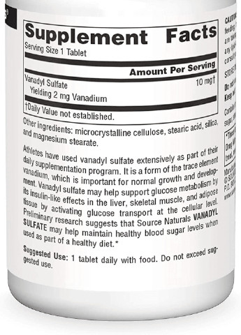Vanadyl Sulfate 10 mg 100 Tabs Source Naturals (256724405)