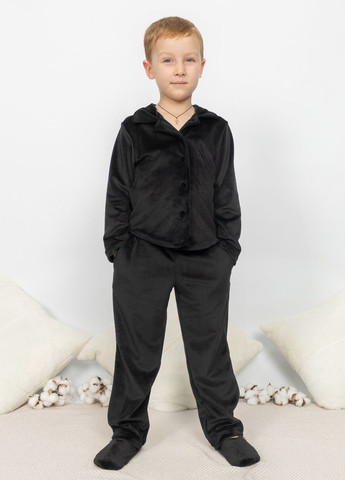 Черная пижама детская домашняя велюровая рубашка со штанами черний Maybel