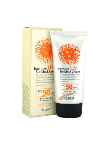 Сонцезахисний крем Intensive UV Sunblock Cream SPF50+ PA+++ на водній основі з високим фактором захисту, 70 мл 3W Clinic (260072310)