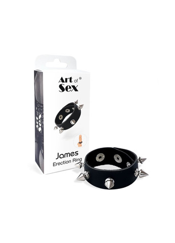 Эрекционное кольцо с шипами из натуральной кожи - James, цвет Черный Art of Sex (277236413)