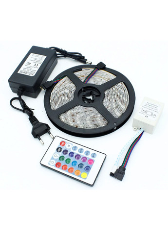 Світлодіодна LED стрічка UKC 5050 5 метрів 12 V RGB 16 режимів з пультом управління та блоком від розетки Solar (270937586)