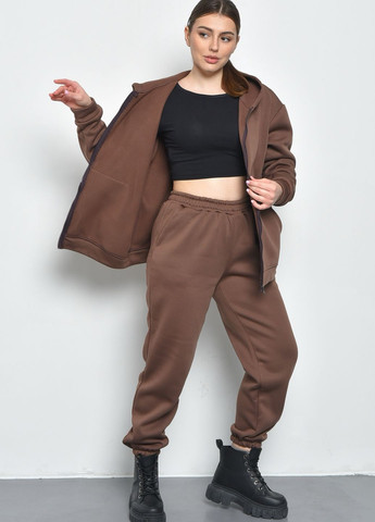 Спортивный костюм женский на флисе коричневого цвета Let's Shop (271813353)
