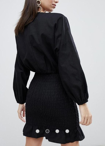 Чорна котоново-лляна сукня на запах Asos