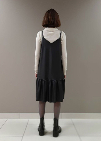 Черное кэжуал женское платье-комбинация мини, черное, экокожа No Brand
