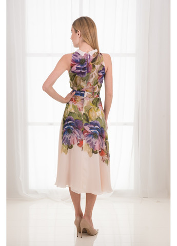 Пудровое коктейльное летнее, шелковое платье стефани от BYURSE с цветочным принтом