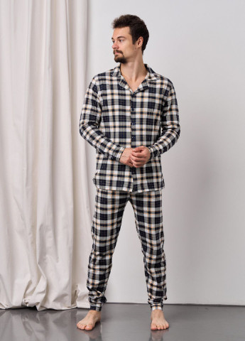 Стильная мужская пижама в клетку Tom John рубашка + брюки клетка комбинированная домашняя хлопок