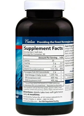Super Omega-3 Gems 1200 mg 180 Fish Softgels Carlson Labs (257079408)