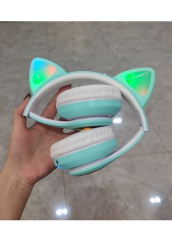 Беспроводные детские MP3 Наушники Кошачьи ушки с подсветкой с MicroSD с FM-Радио Cat Ear STN-28, мятный China Cat STN-28 (Wirless Cat Ear LED Over Ear 5.0 Bluetooth Dual Connection RGB Bass Stereo (257380172)