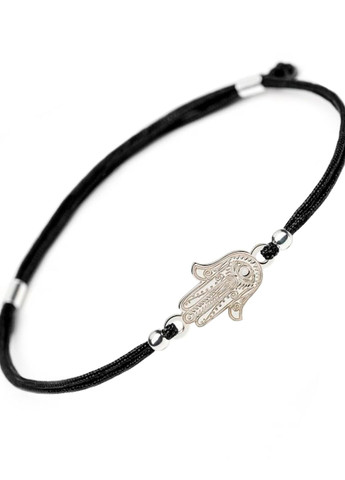 Серебряный браслет Чёрный шнурок Хамса Рука Фатимы регулируеться Family Tree Jewelry Line (266038546)