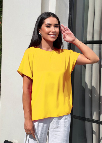 Жовта яскрава жовта літня блузка-футболка вільного крою INNOE Блуза-футболка