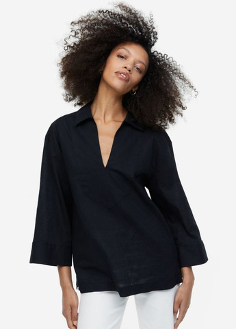 Чорна літня льняна блуза H&M