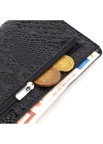 Елегантний лакований гаманець для жінок із натуральної фактурної шкіри з тисненням під рептилію 21826 Чорний Canpellini (259874135)