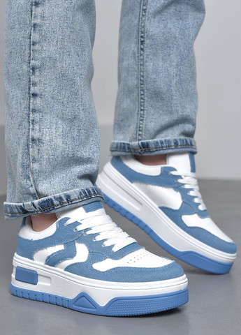 Синій осінні кросівки жіночі біло-синього кольору на шнурівці Let's Shop