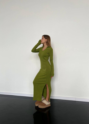 Оливковое кэжуал женское платье рубчик No Brand