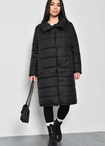 Черная зимняя куртка женская демисезонная удлиненная черного цвета Let's Shop