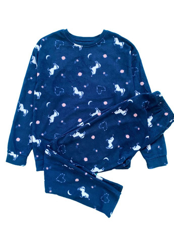 Темно-синяя байковая пижама на длинный рукав Kiabi
