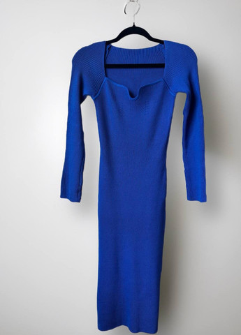 Синее праздничный, деловое, повседневный, кэжуал, вечернее элегантное обтягивающее платье футляр No Brand однотонное