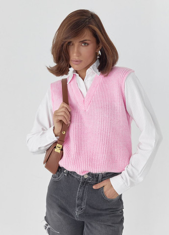 Жіноча сорочка з в'язаним жилетом - рожевий Lurex (277358312)