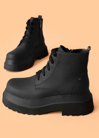 Чорні черевики з натуральної матової шкіри на платформі Villomi (267508219)