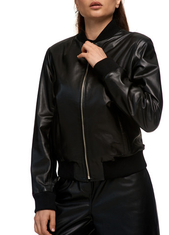 Чорна демісезонна жіноча шкіряна куртка з натуральної шкіри весна осінь демісезон бомбер kolej чорний Actors