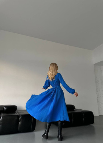 Синее кэжуал женское платье муслин No Brand