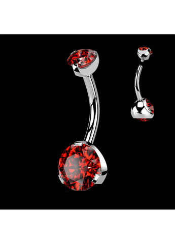 Пірсинг пупка із медичної сталі стандартної форми із фіанітоми колір Червоний Spikes (260359892)