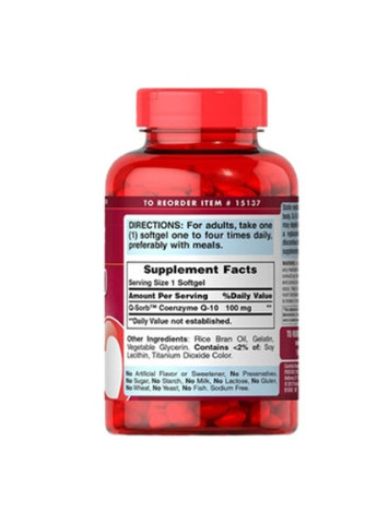 Puritan's Pride Q-Sorb Co Q-10 100 mg 240 Softgels Puritans Pride (256723432)