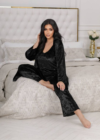 Черная женская пижама-тройка цвет черный р.50/52 447461 New Trend